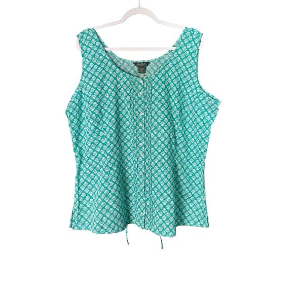 Eddie Bauer Womens XXL Emerald Green Button Front Tank Back Tie 100% Cotton NEW - Picture 1 of 5